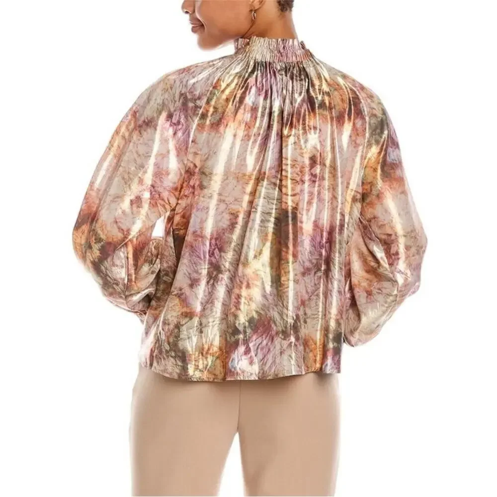 Marie Oliver June Earth Dye gold pink metallic smocked top size Extra Small XS